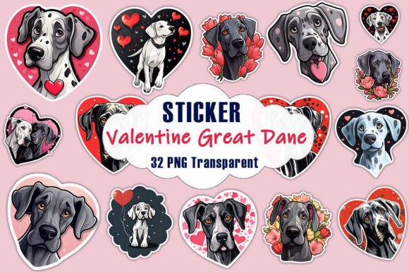 Valentine Great Dane Dog Stickers PNG: Design Review